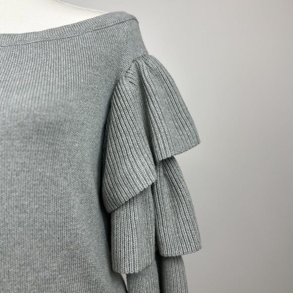 Endless Rose Sweater Romantic Ruffle Off Shoulder Tiered Sleeve Gray Small NWT - Picture 4 of 11